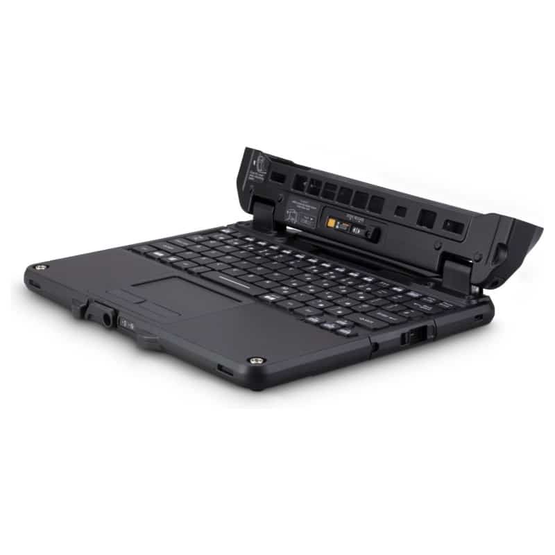 Panasonic toughbook keyboard angled right with port open tea
