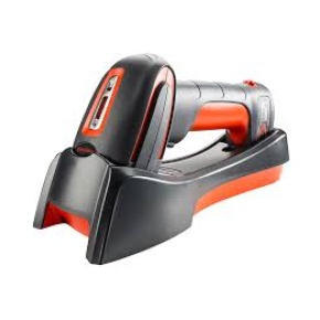 A cordless electric stapler in a charging dock.