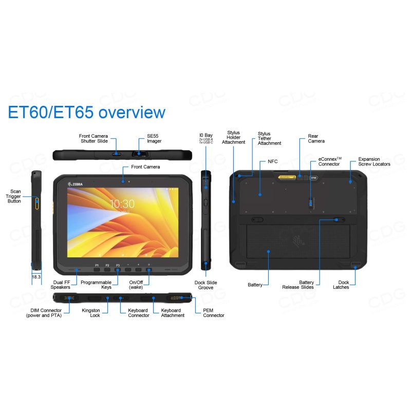 Zebra ET60 ET65 front back overview